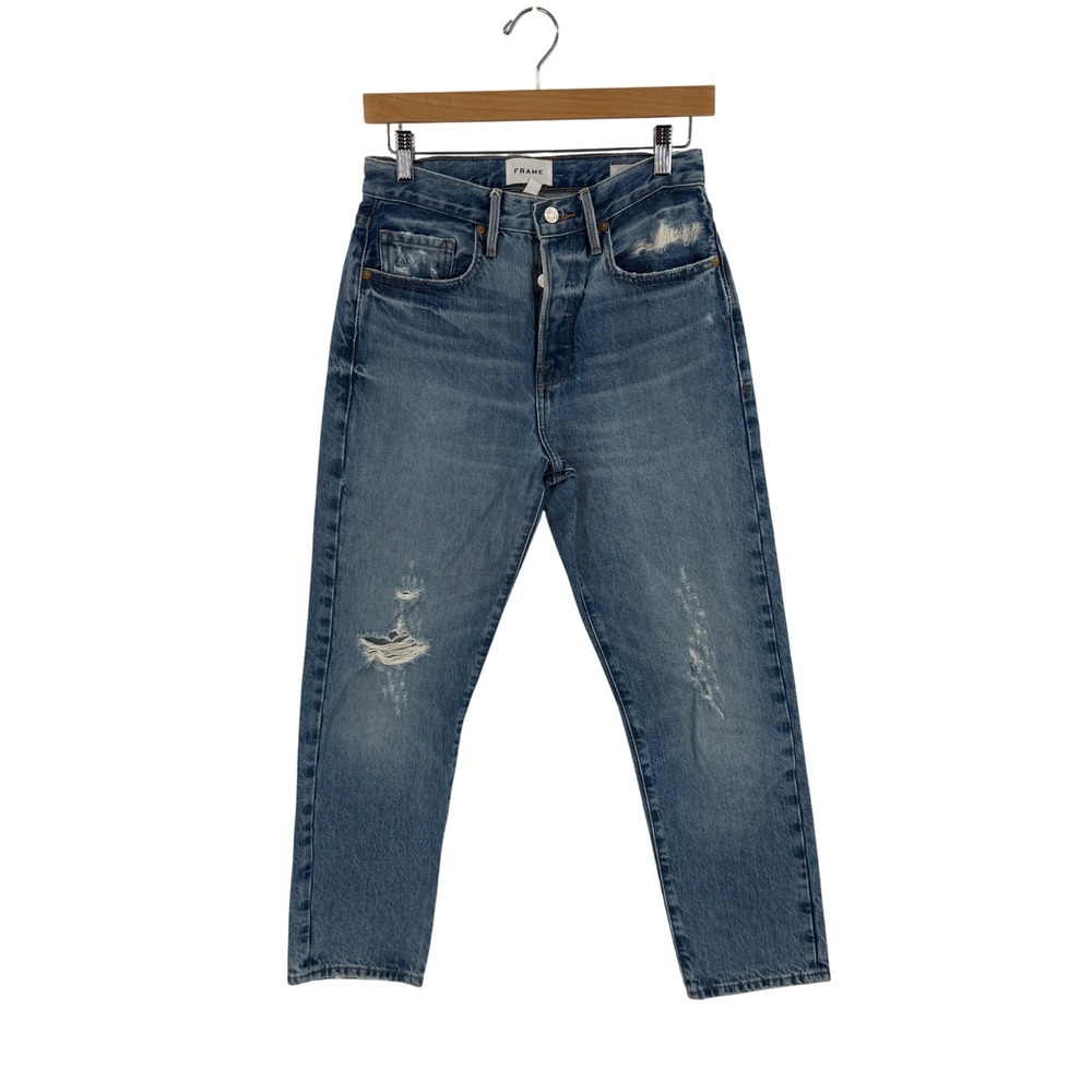 FRAME Le Original Jeans Blue 26 Distressed High Rise Straight Leg Denim Bluejay